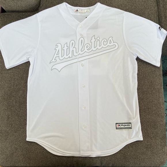 Majestic Other - Majestic Mens Oakland Athletics Baseball Jersey White Silver Oly 28 Size Large